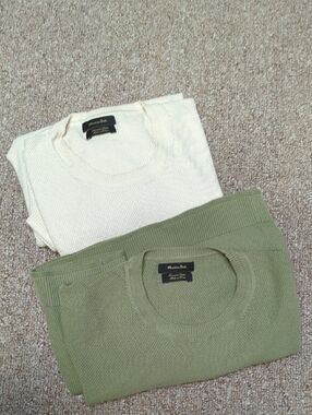 Massimo Dutti Men's Crewneck Sweaters — Cream & Olive Green